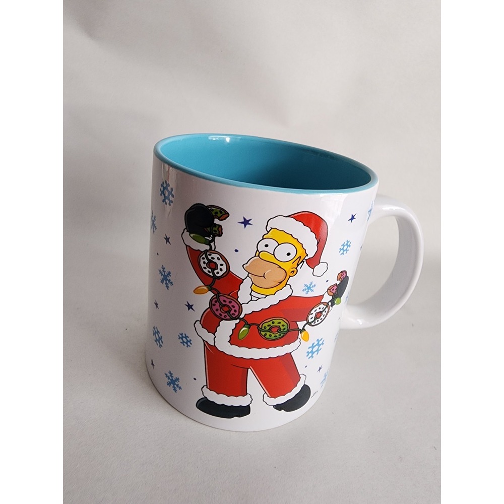 The Simpsons Homer Santa Christmas Mug 20oz Silver Buffalo DOH HO-HO Blue White
